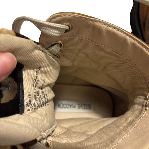 Steve Madden Brown Leather & Cow Hair Hiking Boots With Leopard Print Tongue - Picture 9 of 12